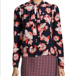 Shoshanna Printed Tie-Neck Silk Blouse